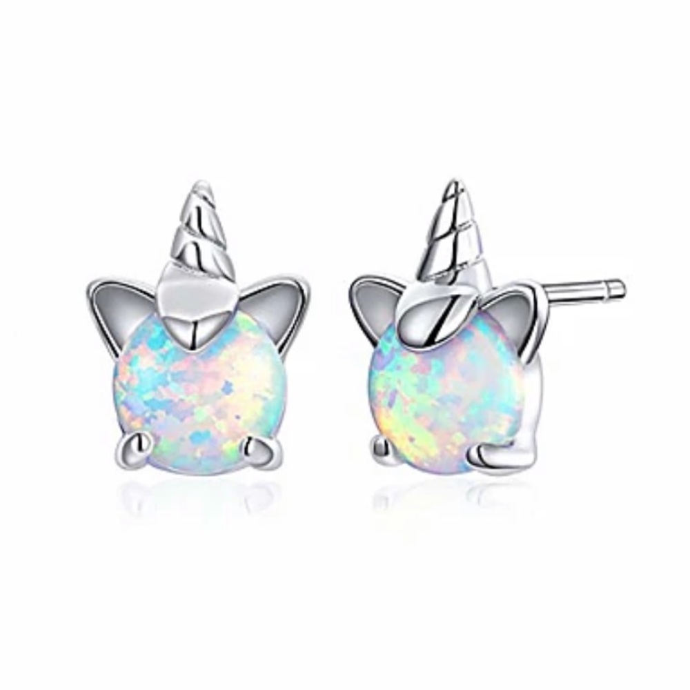 925 Sterling Silver Opal Unicorn Stud Earrings